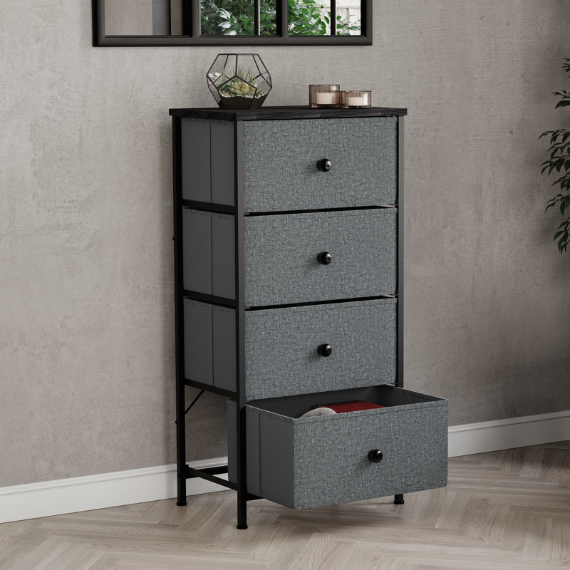 Chorley 4 Drawer Fabric Drawer Chest UKFR Certified, Grey/Black