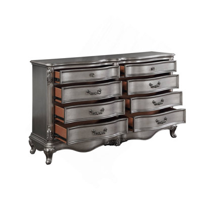 French Provincial Dresser With Ornate Carvings & Decorative Handles, Luxury Storage Chest For Bedroom