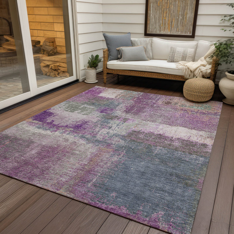 Lavender and Gray Synthetic Washable Rectangular Rug