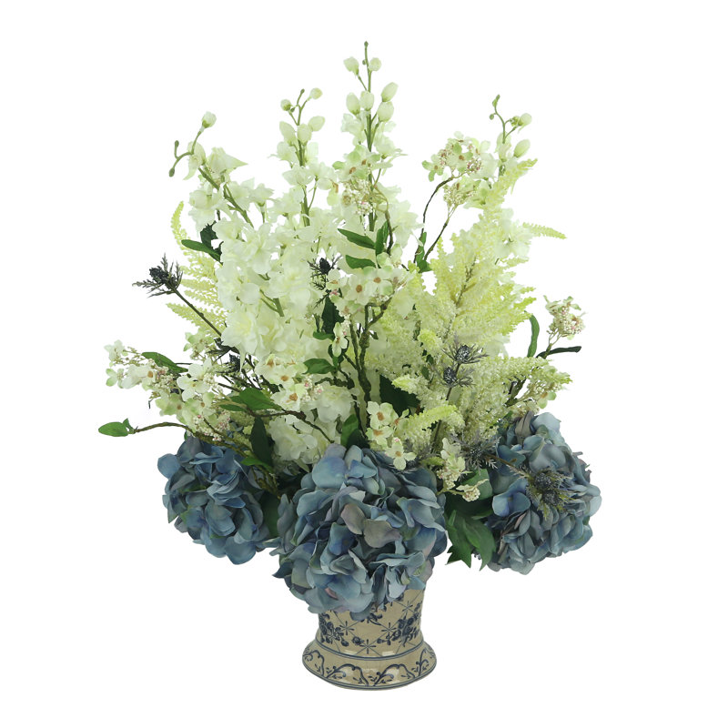 Floral Arrangement with Delphinium and Hydrangeas