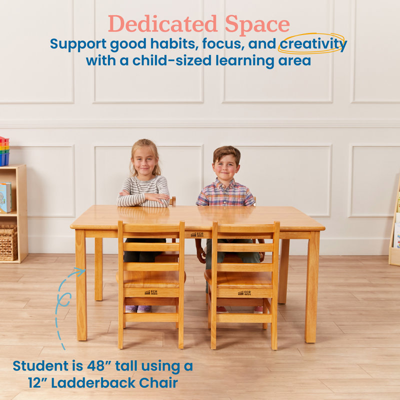 ECR4Kids 30in x 48in Rectangular Hardwood Table with 22in Legs, Childrens Furniture, Honey, 22.8" H x 48" W x 30" D