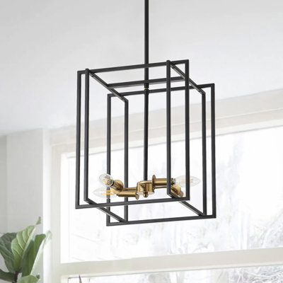 4-Light Black Industrial Dimmable Rectangle Iron Chandelier