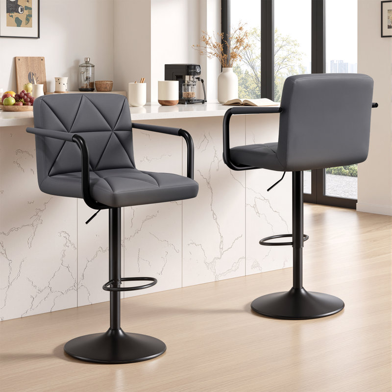 Modern Adjustable Swivel Bar Stool With Metal Footrest – Pu Leather Counter Chair, 360° Rotation, Height Adjustable Kitchen & Home Bar Seating