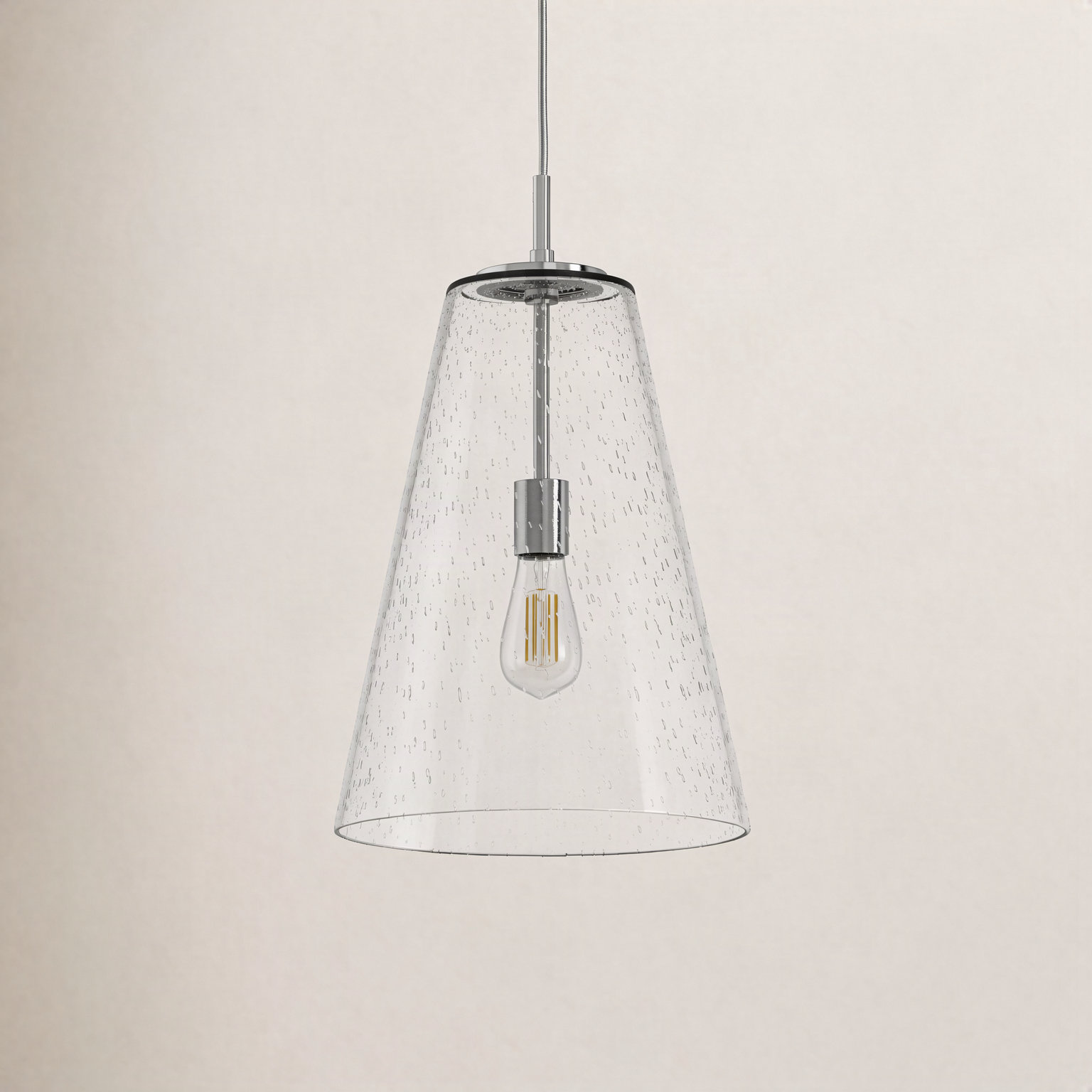 Evanne Single Light Glass Dimmable Pendant, Polished Nickel