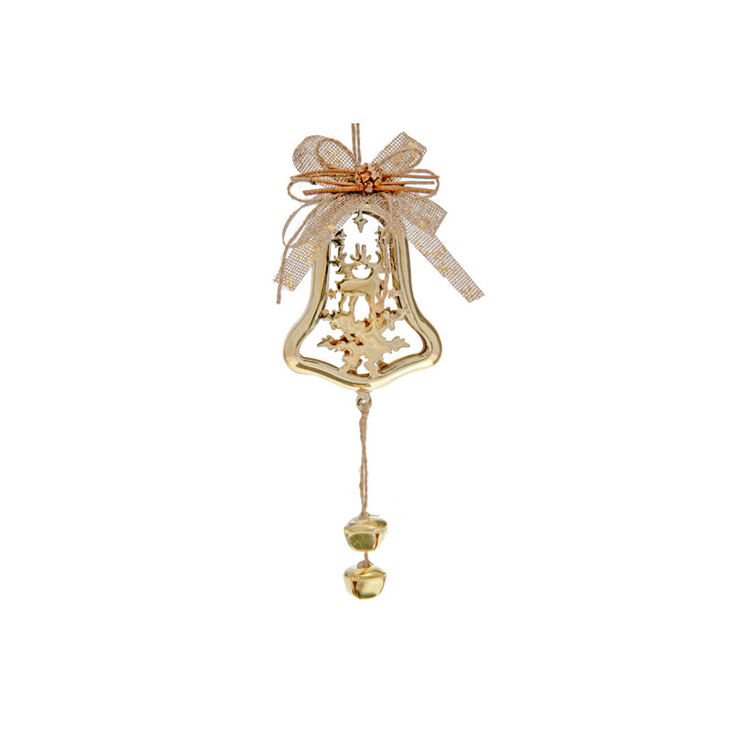 Figurine suspendue cloche en métal avec renne, Or