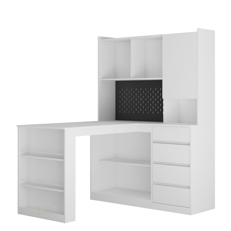 Bureau en L avec chargeur, bureau d'ordinateur avec tiroirs, bibliothèque, avec éclairage à DEL, bureau d'angle moderne, bureau à domicile, bureau d'écriture en L pour bureau d'étude, bureau d'ordinateur de coin avec rangement