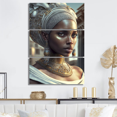 «Exquiste African Woman Design III», reproduction sur toile 3 pièces