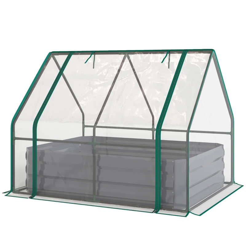 2-In-1 Raised Planter Greenhouse,Raised Garden Bed,Planter Raised Bed, Clear/Dark Gray