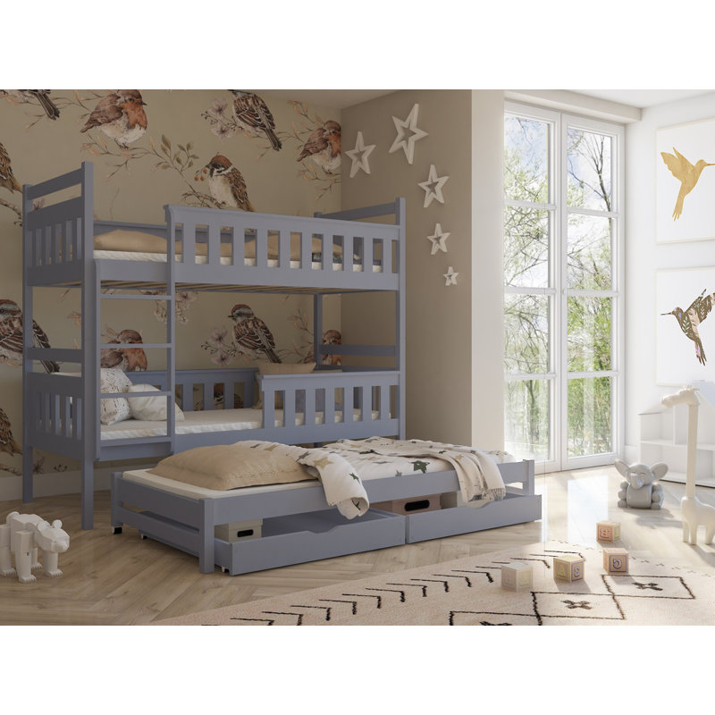 Wooding Single (3') 2 Drawer Standard Bunk Bed with Trundle, Grey Matt