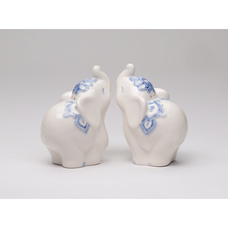 Blue and White Ceramic Elephant Salt and Pepper Shakers