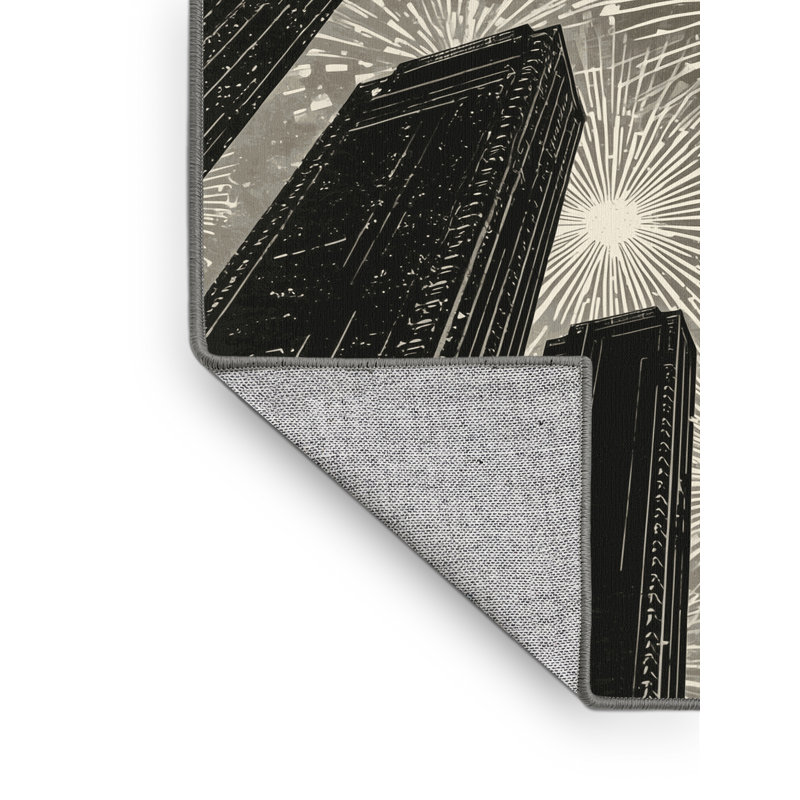 Machine Washable Paitlyn Las Vegas Strip Posh & Luxe Starburst Rug in Gray – Gray Binding, 2x3
