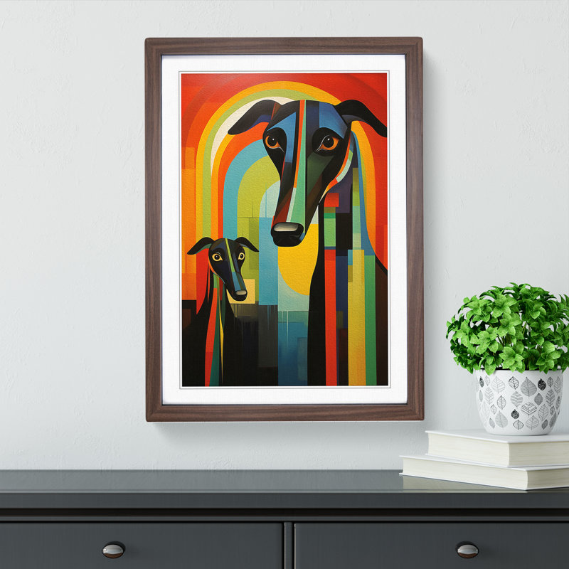 Greyhound Constructivism No.2 - Framed Print, 34cm H x 25cm W, Walnut Framed