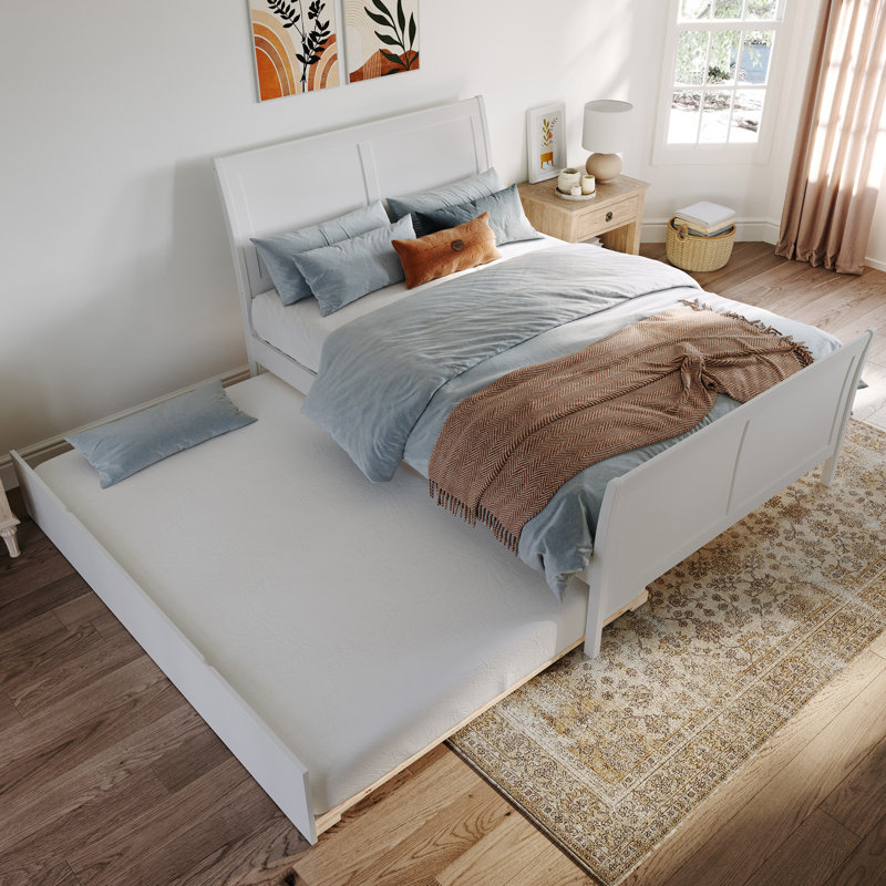 Lampley Full Solid Wood Platform Bed with Matching Footboard and Full Trundle by Harriet Bee, White