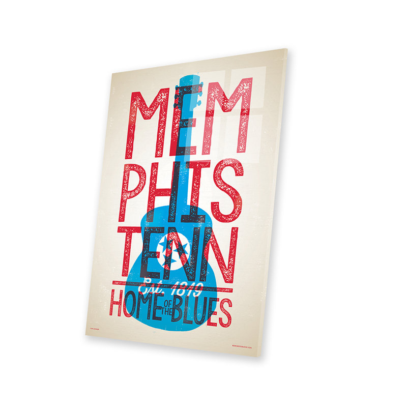 Memphis Home Of The Blues, impression de typographie sur verre acrylique, H 24 po x l 16 po x P 0,25 po