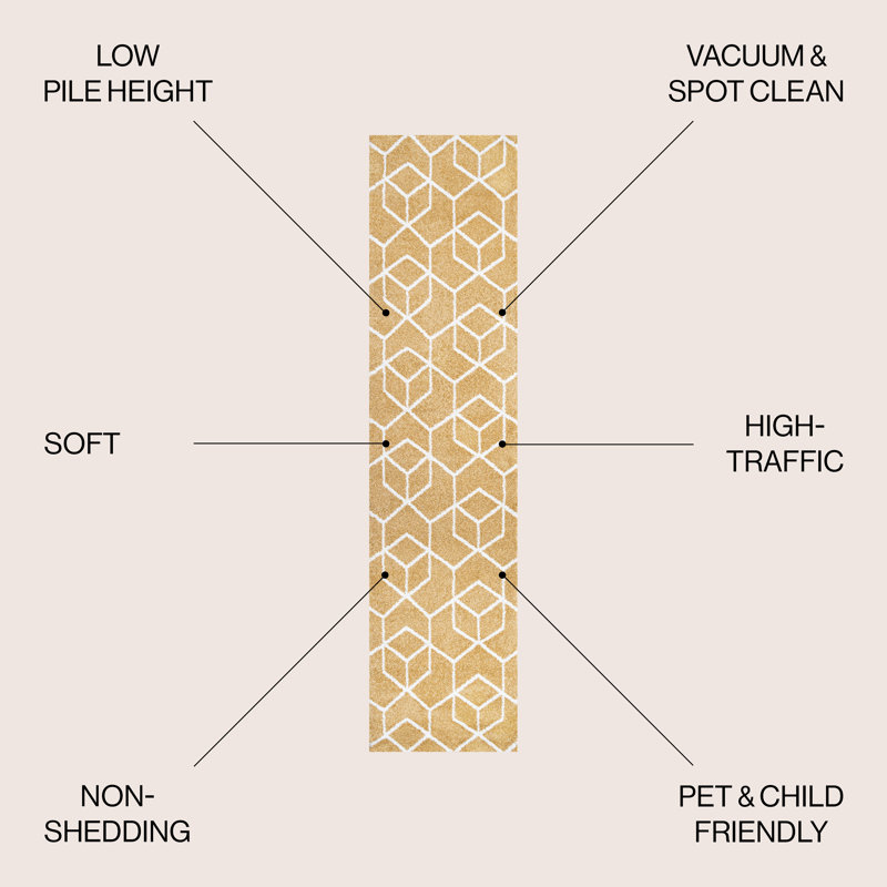 Tapis doré / blanc Amuda Blocks, Tapis de couloir 2 pi x 8 pi
