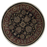 Hand-Knotted High-Quality Black and Red Round Area Rug