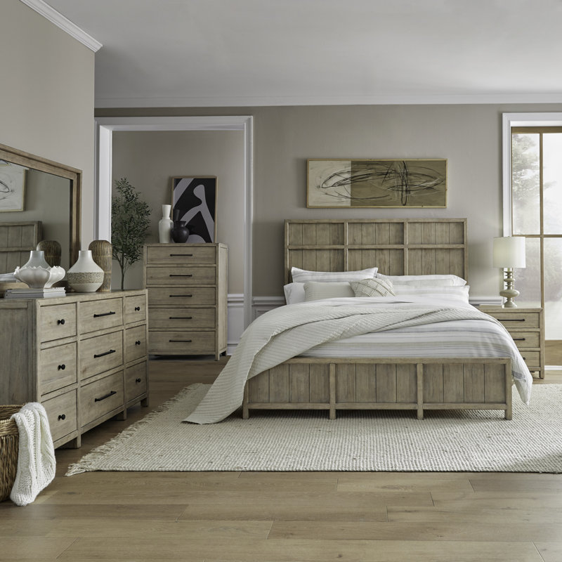 Ensemble de lit à panneau, commode et miroir Aason, 5 Pcs: Bed, Dresser, Mirror, Chest, Night Stand, King