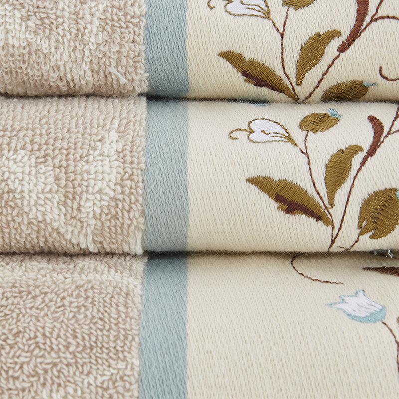 Ensemble 6 serviettes de bain en jacquard de coton brodé, Bleu
