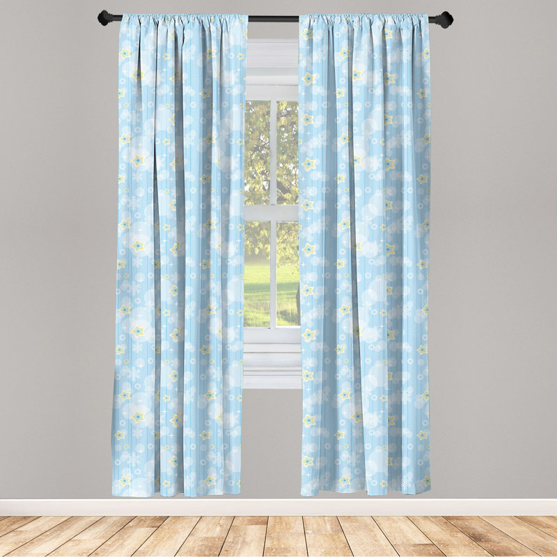 Soft Blue and White Star Pattern Kids Room Darkening Curtains