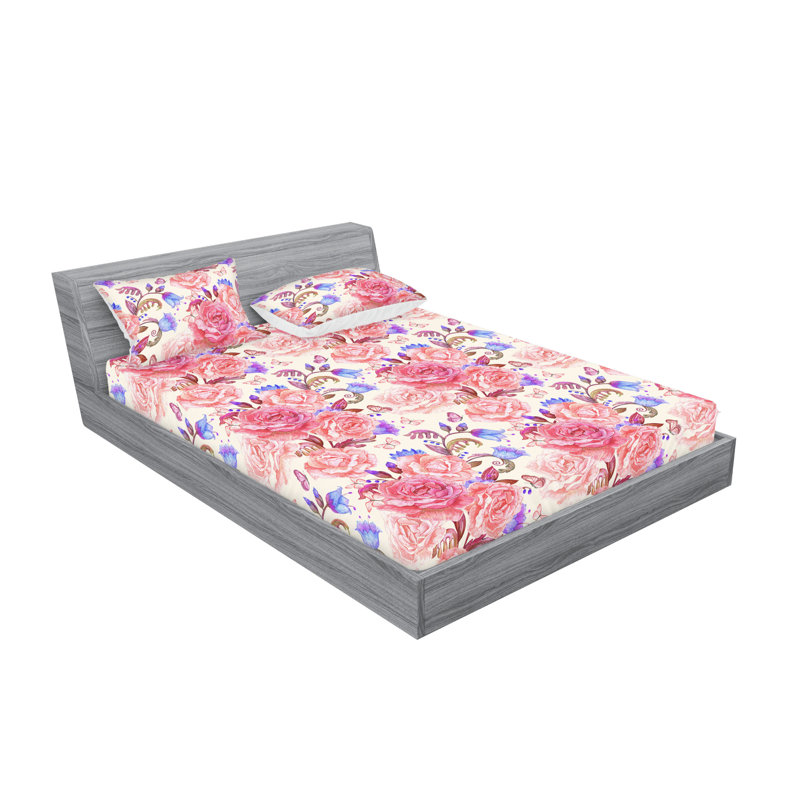 Drap-housse et taies décoratives 3 pièces Ambesonne, Rose pastel, lavande, bleu / floral