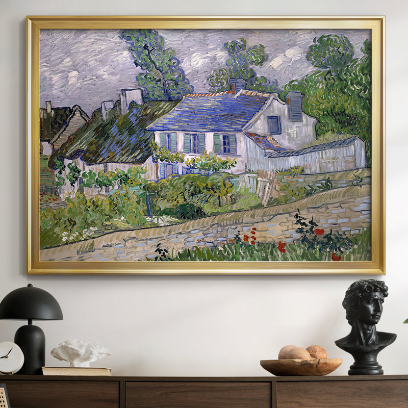 Maisons à Auvers-Vincent van Gogh-Toile tendue avec châssis-1890, 30 x 5 x 42,5, Toile avec cadre, Doré