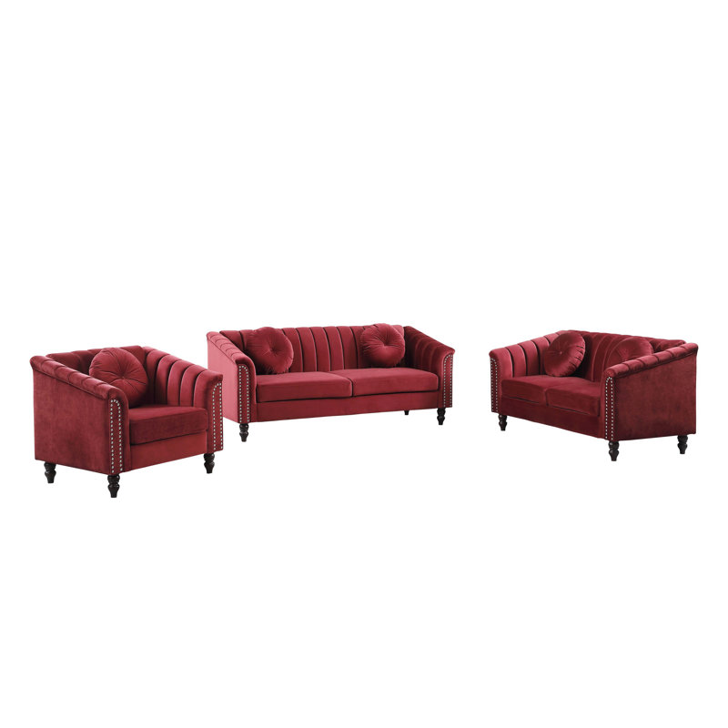 Ensemble de salon en microfibre 3 pièces, Microfibre / suédine rouge