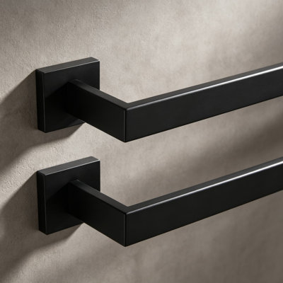 Stainless Steel Towel Bar 2 Pack, Wall Mounted Bathroom and Kitchen Towel Holder, SUS304 Rustproof Matte Black Finish with Easy Installation Hardware Included