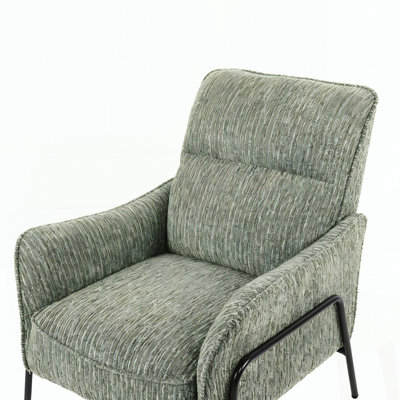 Modern Striped Fabric Accent Chair, Upholstered Single Armchair with Black Metal Frame