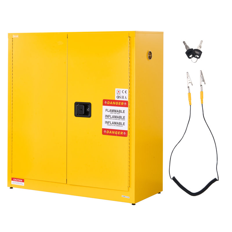 Flammable Cabinet, 43.0 x 18.1 x 46.4 Inch, 29 Gallon Flammable Storage Cabinet with Adjustable Shelf, Cold-Rolled and Galvanized Steel Fire Cabinets, for Commercial Industrial Home Use, Yellow