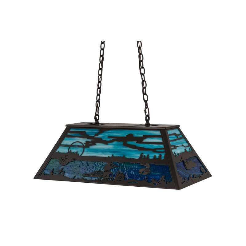 Old Forge Timeless Bronze 6-Light Island Pendant with Green and Blue Glass