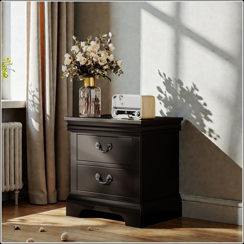 Table de chevet classique en bois avec tiroir spacieux et tablette, parfaite pour le rangement et la décoration de chevet.