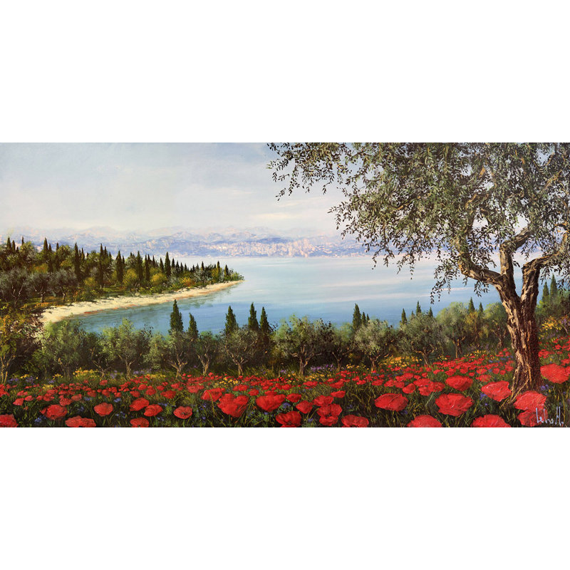 Poppies on the Lake by Tebo Marzari - Wrapped Canvas Painting Print, 70cm H x 140cm W x 4cm D