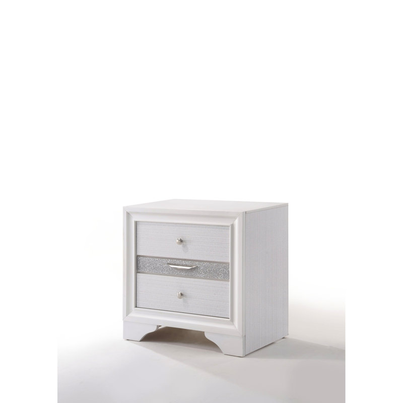 Elegant White Nightstand - Silver For A Classy Touch Chic Bedroom In Spacious Drawer Space, 26"W X 26"H 17"D