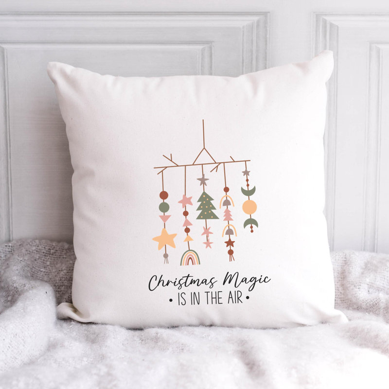 Coussin décoratif en polyester BohoChristmas-03, 14 po x 14 po