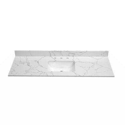 Bathroom Stone Vanity Top With Undermount Ceramic Sink And  Faucet Hole With
