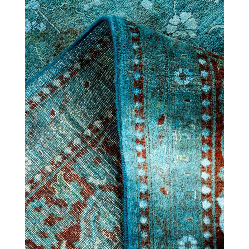 Tapis bleu noué à la main de conception unique Holsworth - bleu