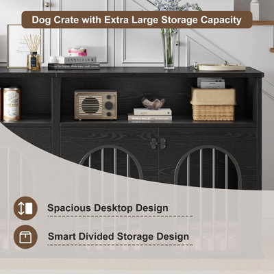 Meuble pour cage double 78,7 "avec rangement, chenil à 2 compartiments avec plusieurs portes pour chiens de taille moyenne