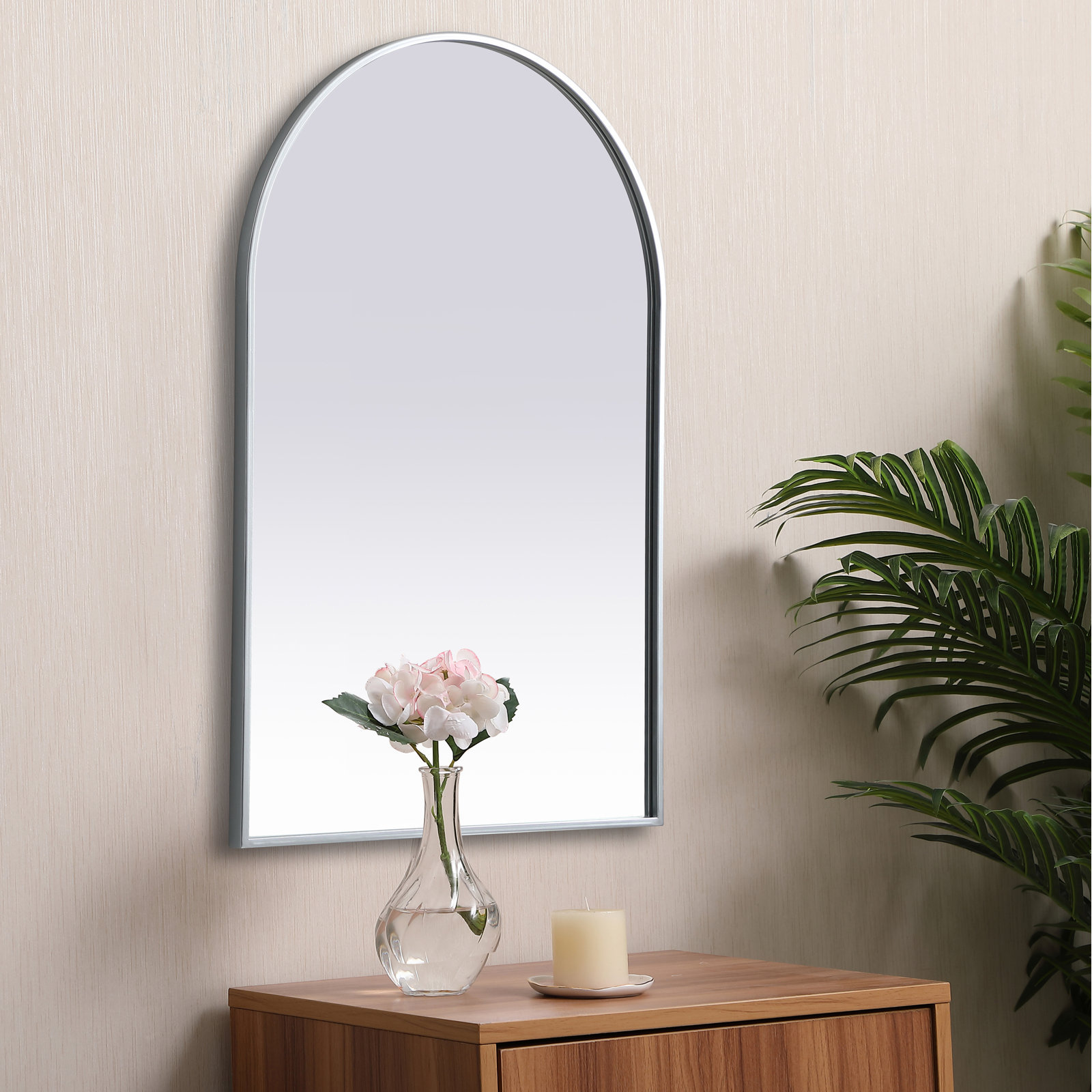 Sabine Metal Arch Wall Mirror, Silver, 36" x 24"