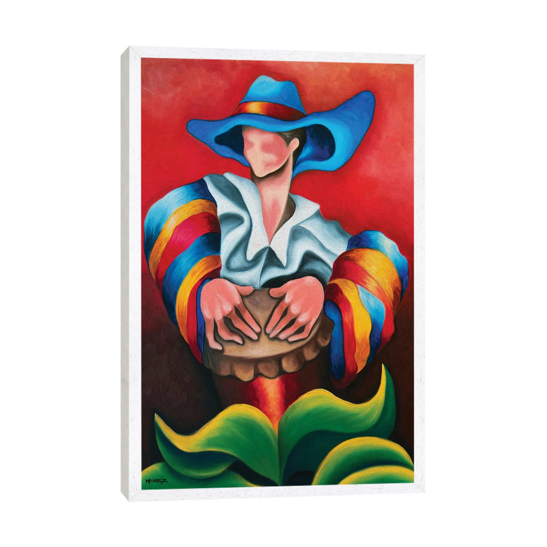 Blue Hat by Dixie Miguez - Floater Frame Painting on Canvas