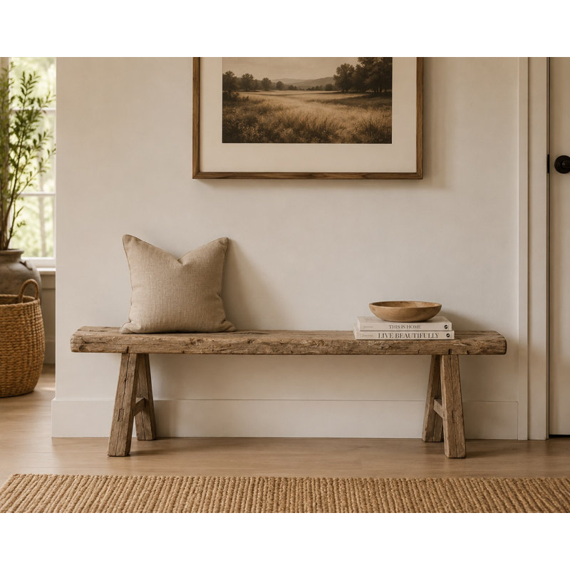 Lily's Living Vintage Noodle Bench, Weathered Natural Wood Finish , 20" H x 75" W x 6" D