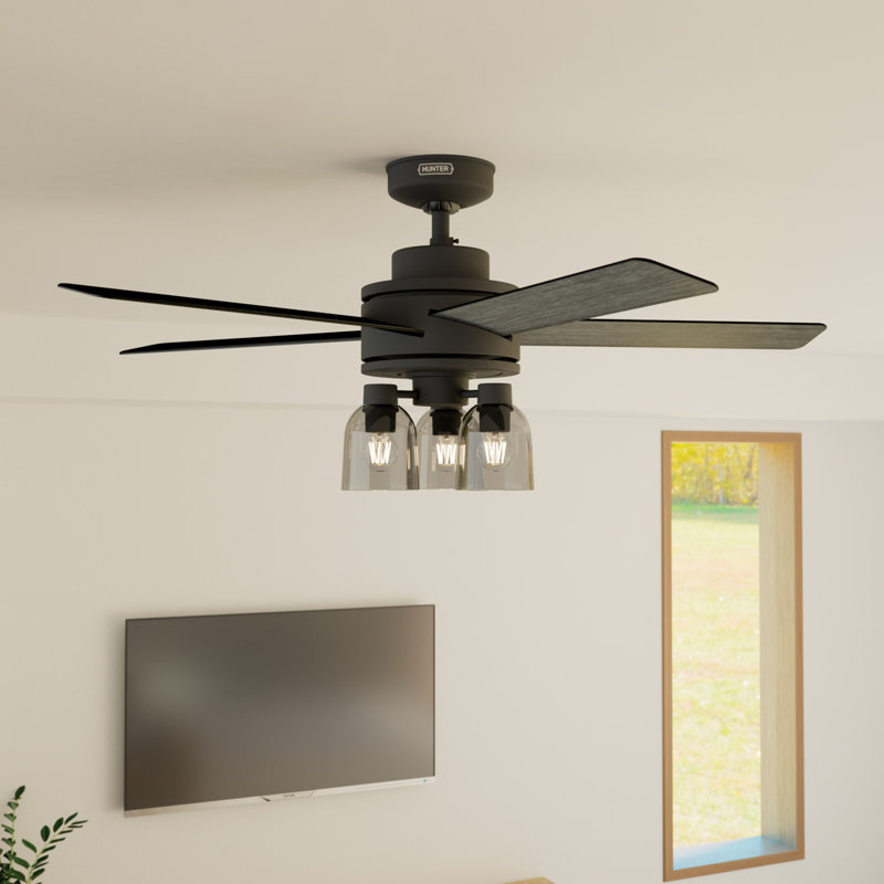 52" Lochemeade 5-Blade Standard Ceiling Fan with Remote Control and LED Light Kit Included, Matte Black