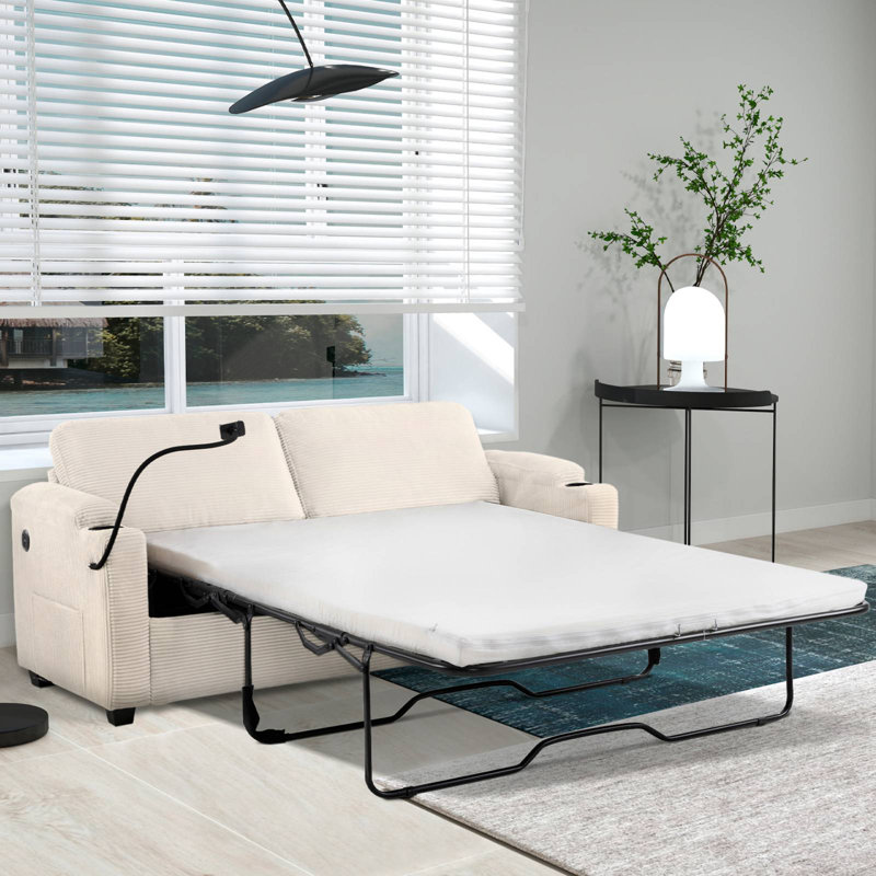 Canapé-lit 72,8 po avec matelas double, Beige 