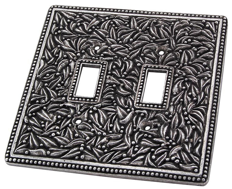 Plaque murale d'interrupteur à bascule 2 bandes San Michele, Argent antique, H 5,25 po x l 5,38 po x P 0,313 po