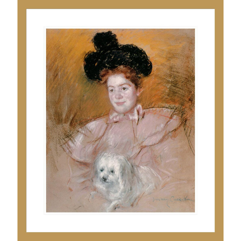 «Femme tenant un chien» par Mary Cassatt - Impression sur toile, H 27,48 po x l 23,5 po
