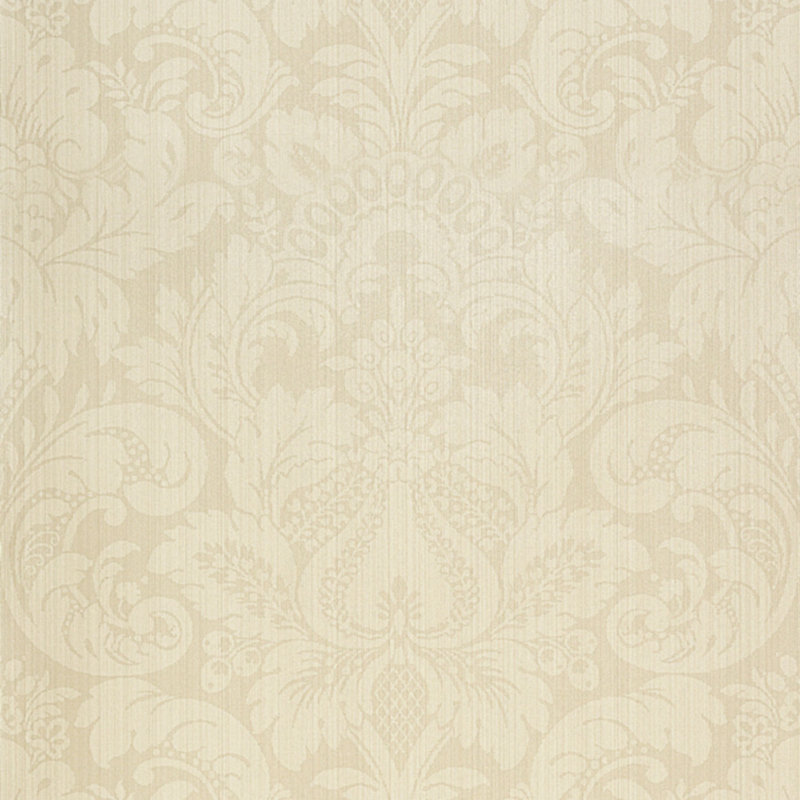 Daphne Damask and Floral Wallpaper Roll, Linen White