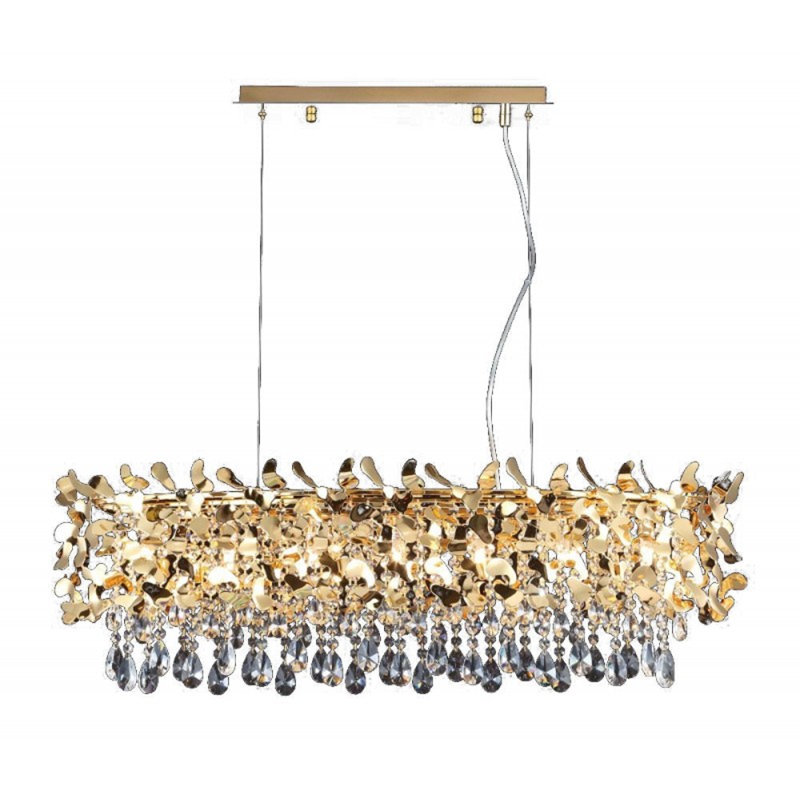 Lustre géométrique clair Oshagan Avalon avec détails en cristal, Laiton antique, Transparent, H 10 po x l 18 po x P 30 po