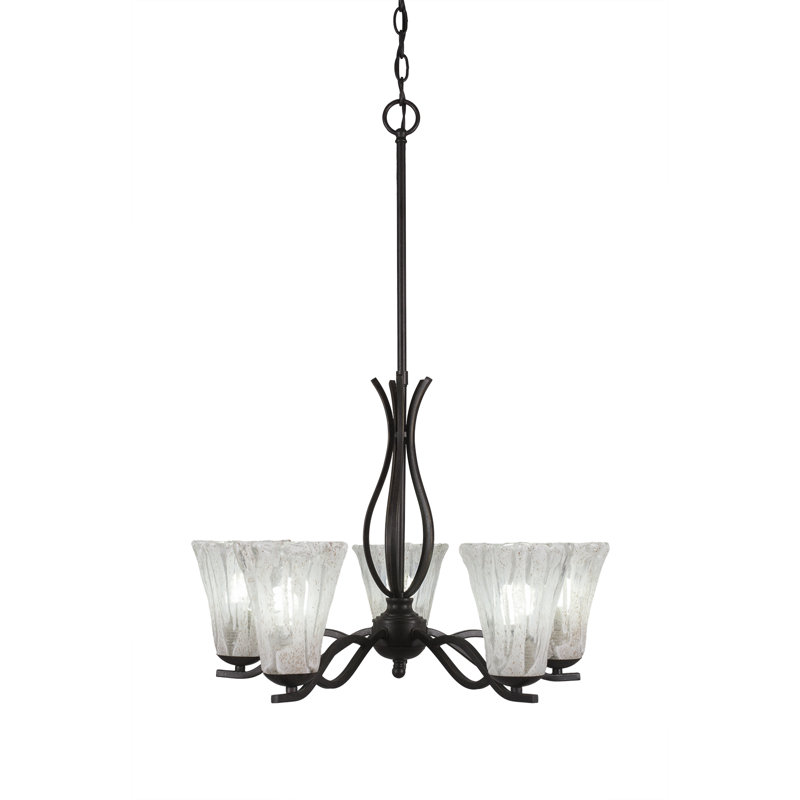 Lustre 5 lumières Hiroko Revo illustré avec verre cannelé italien de 5,5 po, Argent vieilli, 5