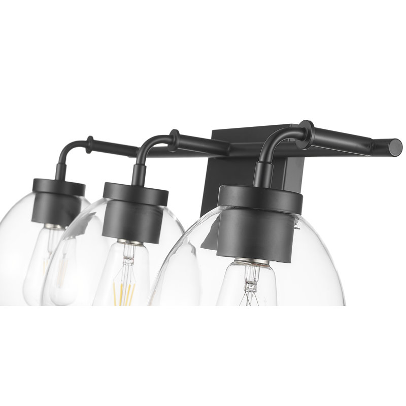 Meuble-lavabo 3 lumières 24 po avec globes en verre transparent Brandon, Noir mat