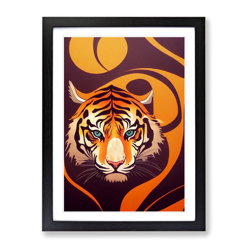 Unique Tiger Art No.2 Abstract - Single Picture Frame Print, 64cm H x 46cm W x 2cm D, Black Framed