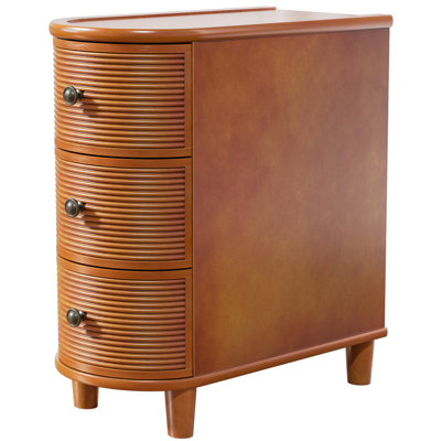 3-drawer Side Table With Curved Design, Wood End Table For Living Room
